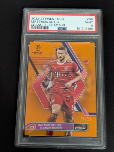 Matthijs De Ligt 2022-23 Topps Finest UEFA Soccer Orange 21/25 PSA 9