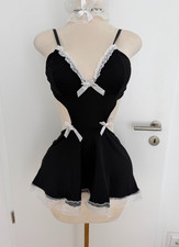 Sexy Dessous Babydoll Negligee Schwarz Spitze Rückenfrei Schleife XS-L Kleid