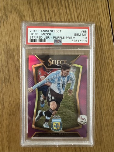 Lionel Messi [Striped Jersey Purple Prizm] #65 2015 Panini Select card