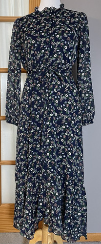Banana Republic Tiered Maxi Dress Women’s L Blue Chiffon Floral Cottage Peasant