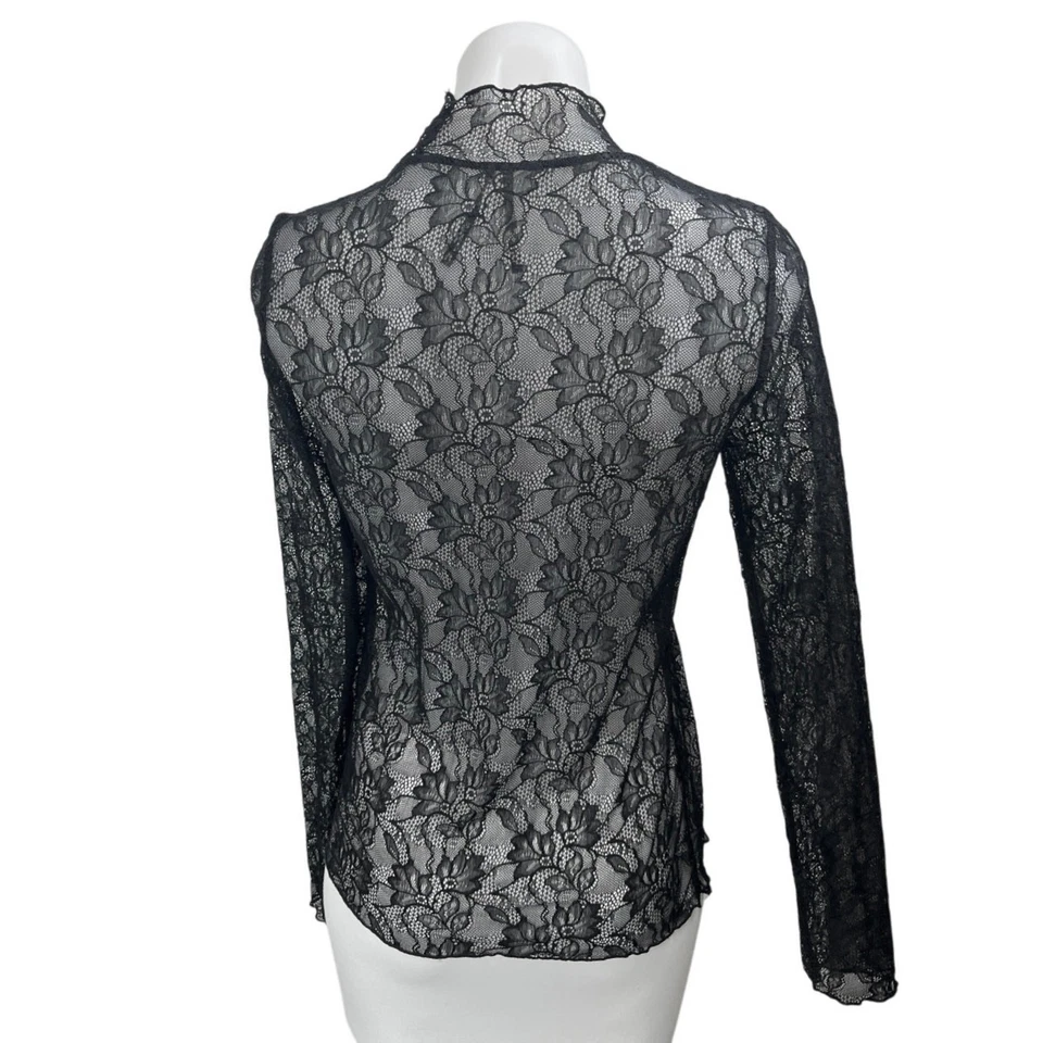 Blusa Top Anthropologie Negra Floral Encaje Manga Larga Transparente Ver A través Talla S Foto 2 de 4