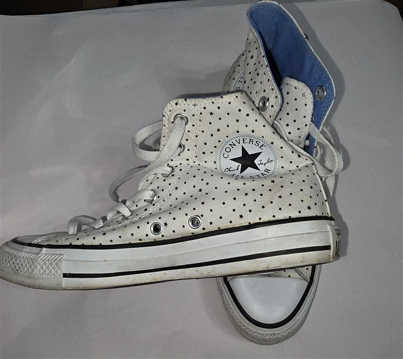 Nuevo sin etiquetas Zapatos Tenis Converse 5.5 Lunares Margarita Blanco Azul Alto 127677 Foto 3 de 4