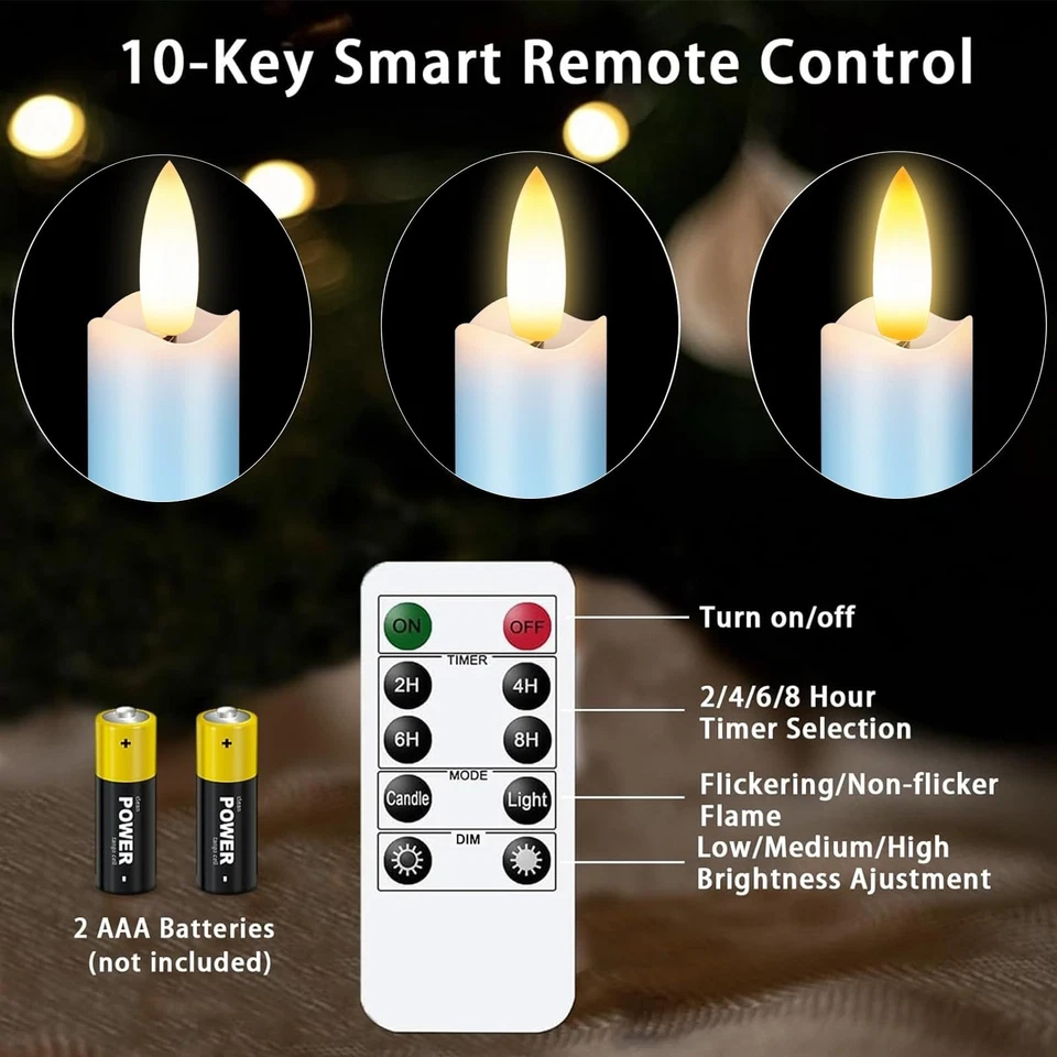 KSWING Upgraded Real Wax LED Flameless Light Blue Taper Candles with Remote, ... - Image 3 of 4