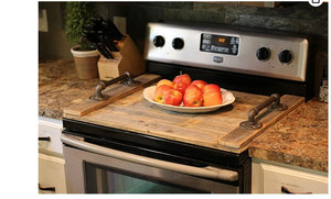 Farmhouse Kitchen Decor - Noodle Board Stove Cover - Rustic with Metal Handles 