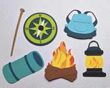 Hiking And Camping Accessories. Scrapbook, Card Making Paper Piecing
