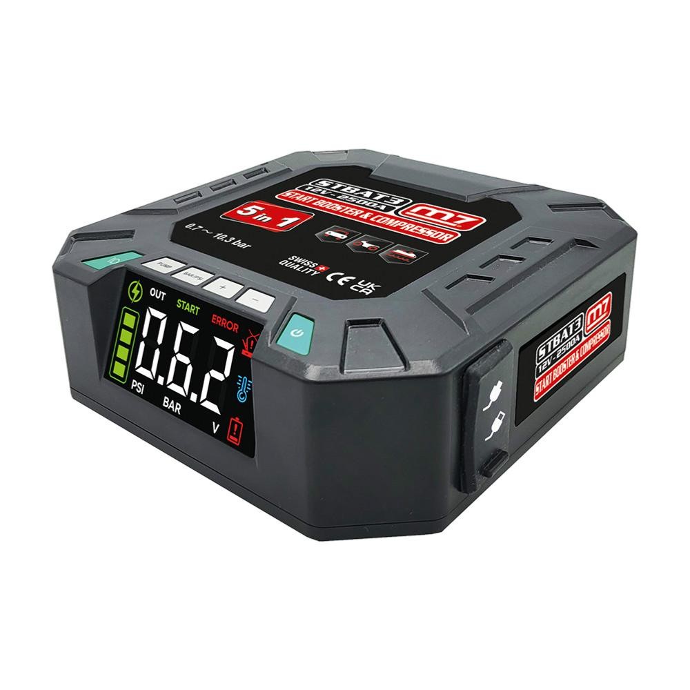 Booster de démarrage multifonction 5 en 1 compresseur 12V 2500A M7 batterie secours