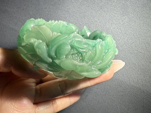 Bracciale largo giada dongling verde naturale 60,4 mm/verde pieno/fine carvin a mano - Foto 6 di 11