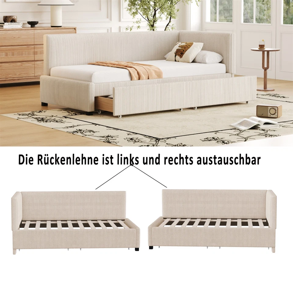 Polsterbett Schlafsofa Tagesbett Multifunktionsbett 90x200 mit Schubladen Beige - Bild 4 von 4