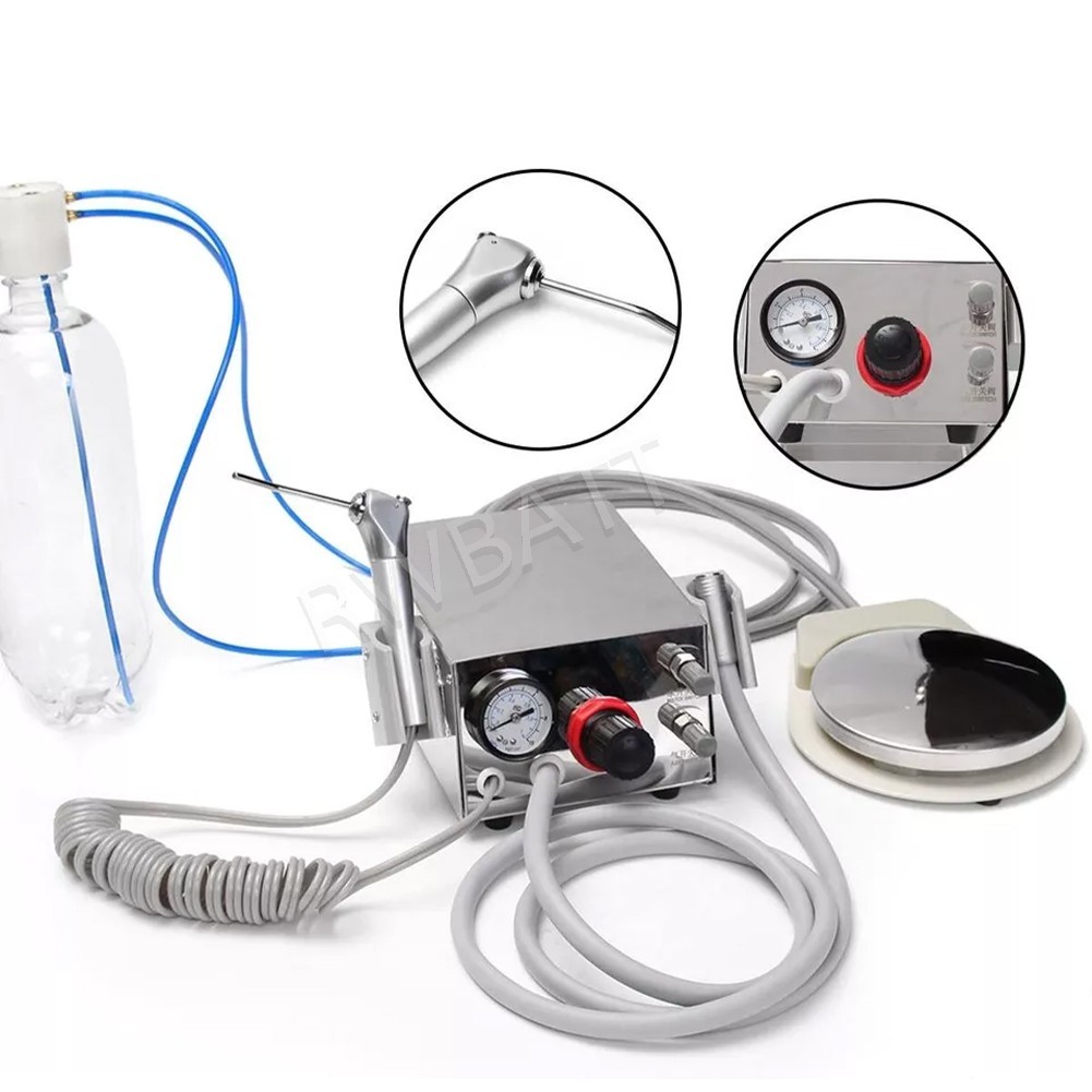 Portable Dental Turbine Unit 3 Way Syringe Weak Suction Work with Air Compressor