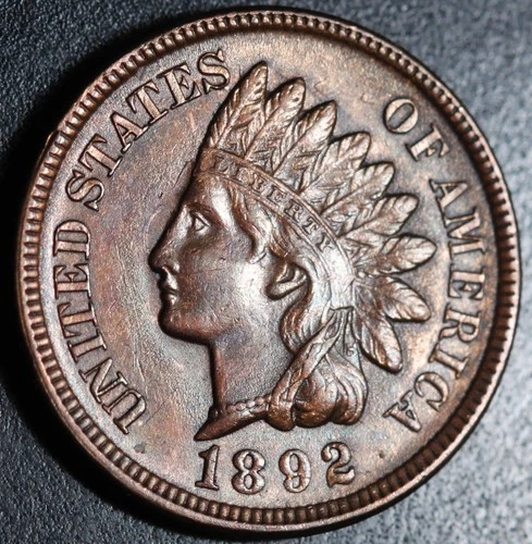 1892 INDIAN HEAD CENT -With LIBERTY & Near 4 DIAMONDS - AU UNC