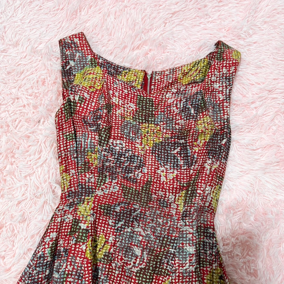 Vintage 50s Handmade Floral Fit & Flare Dress Bow Front, Size XXS - Image 3 of 4