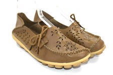 Socofy Women's Brown Leather Slip On Loafers Driving Shoes Mocassins flats US 9
