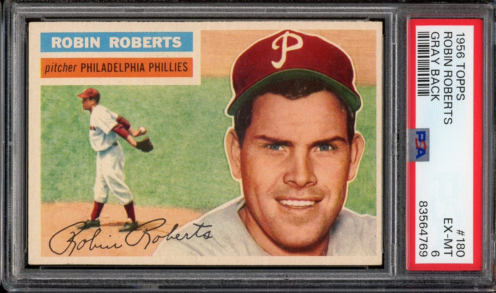 1956 Topps Baseball #180 Robin Roberts Gray Back PSA 6
