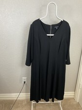 Lane Bryant 3/4 Sleeve V Neck Fit & Flare Dress Black Knit Womens Size 22/24