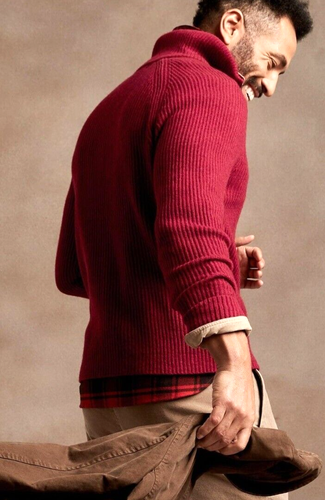 NWT! Banana Republic Mens RT$139 Gift Red Italian Wool Half-Zip Ribbed Sweater L - Picture 2 of 7