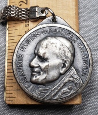 Vintage pendant Saint Pope John Paul II JPII keychain medal Christian ...