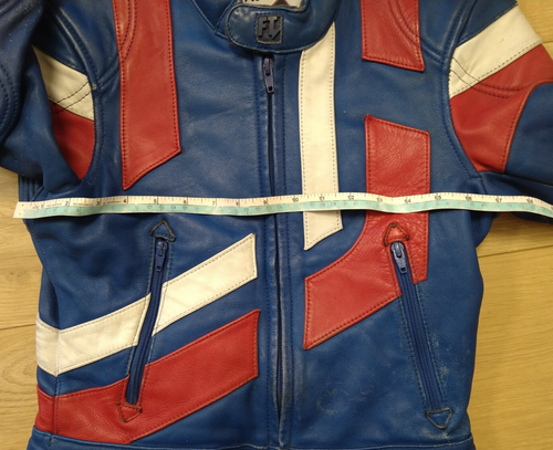 Frank Thomas Motorcycle Biker Leather Jacket Armasport Blue White Red Size 38 - Picture 15 of 16