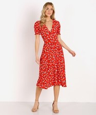Faithfull The Brand Ari Jasmine Red Floral Midi Dress Sz 4 Spring Garden Party