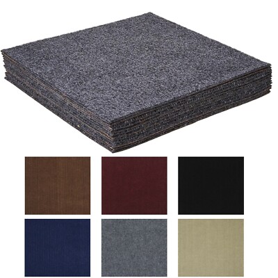 12Pcs Ribbed Flooring Carpet Tiles Peel & Stick Commercial Carpet Mat 12''x12''