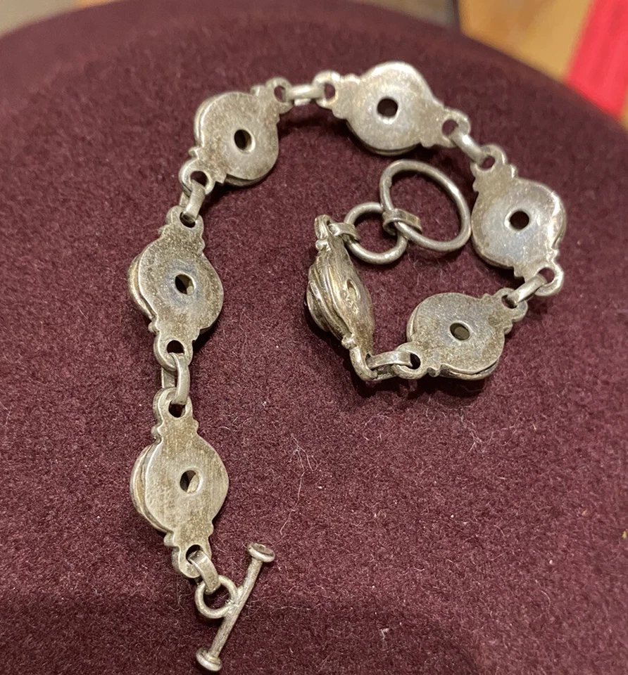 Garnet filigre artisan 925 Silver chained bracelet - Image 2 of 4