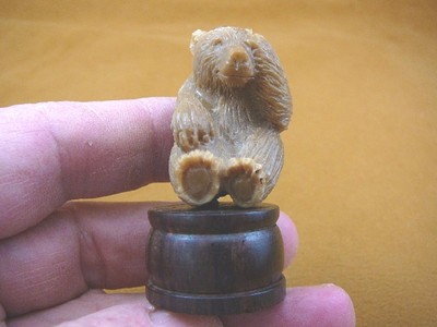 (tb-bear-1) brown Grizzly Bear cub Tagua NUT palm figurine Bali bears
