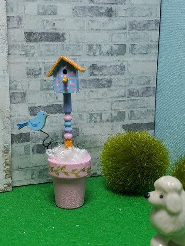 Bird House miniatura casa delle bambole mobili dipinti artigianalmente birdhouse - Foto 6 di 6