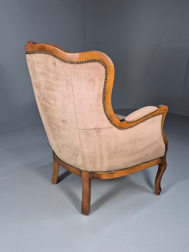Vintage Danish Lounge Chair Beige Velour Beech Antique French Style EB8930 VCLO - Picture 5 of 16