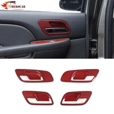 4PCS Red Carbon Fiber Car Door Pull Handle Switch Panel For Avalanche Tahoe 07+