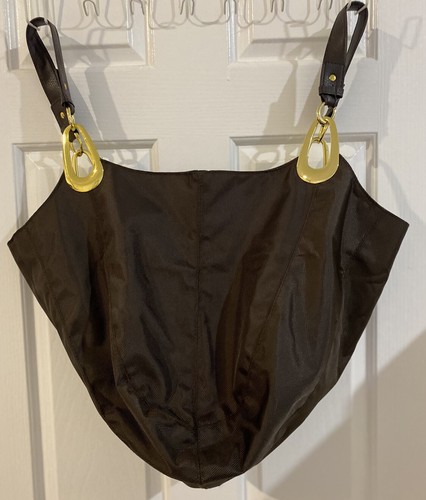 Braciano Tote Bag Hand Shoulder Brown Fabric Gold Hardware Button Closure - Picture 9 of 9