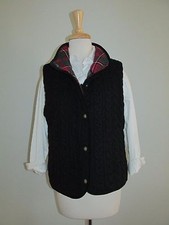 Pendleton Womens Size L Red Plaid  Black Wool Cable Front Vest
