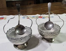 2 Vintage Celtic Quality Plate Condiment Jam Sugar Nut Dish with Hanging Spoons
