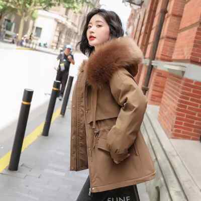 Piumino Parka Giacca Donna Sintetico Cappuccio Marrone Imbottito