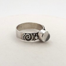 Sterling Silver Moonstone Ring Dot Spiral Band sz5
