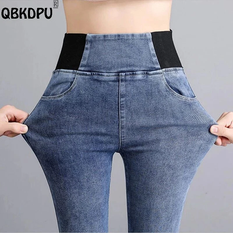 Comprar Pantalones vaqueros de cintura alta de otoño para mujer, pantalones vaqueros  elásticos ajustados con cremallera y cordones y bolsillos, pantalones de  pierna recta, ropa de calle