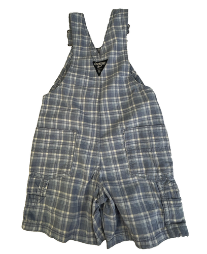 Osh Kosh B'Gosh Shortalls Overalls Boy's 2T Blue Plaid One Piece Shorts - Picture 6 of 10