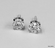 0.82 CTW GIA Cert F VVS2 NATURAL Round Cut DIAMOND STUD EARRINGS 18k White Gold