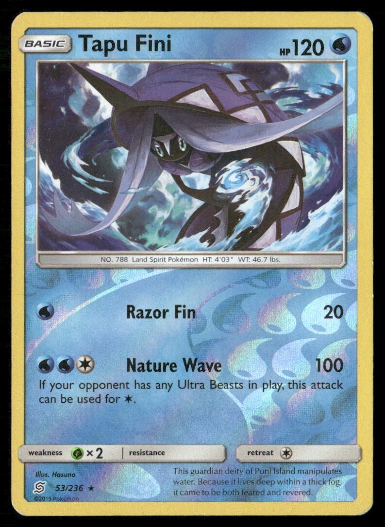 2019 Unified Minds Set Pokemon Card 053  Tapu Fini Reverse Foil NM