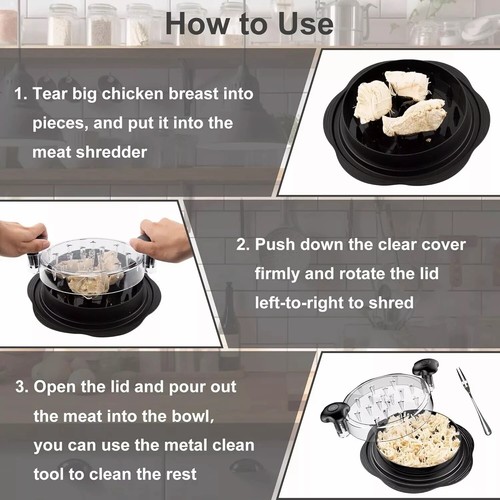 Chicken Shredder Large Chicken Breast Shredder Tool Twist with Brush and Fork - Picture 6 of 6