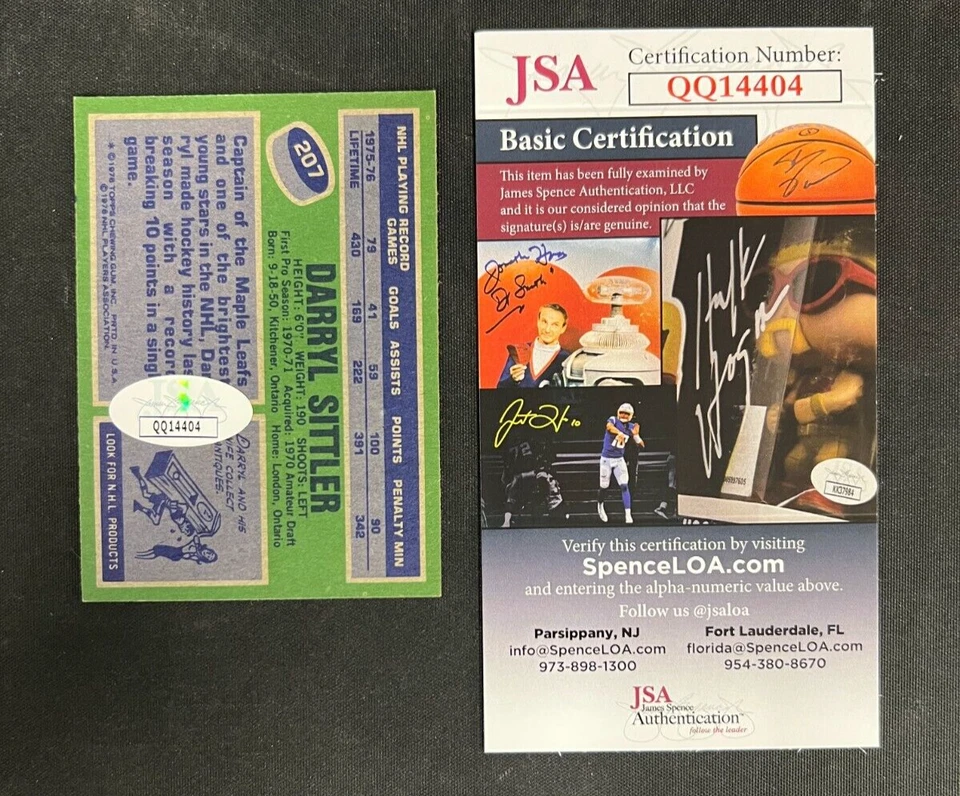 Darryl Sittler Signed 1976 Topps Card #207 JSA AUTO NHL Toronto Maple Leafs HOF! - Image 2 of 4