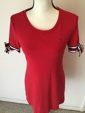 Tommy Hilfiger Dress Red Size Small P Short Sleeve Ribbon Bow Tie Sleeve Cotton