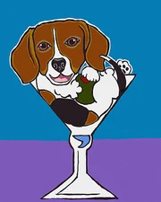 8x10 BEAGLE Martini Dog Signed Art PRINT of Original Painting Artwork by VERN