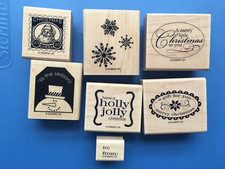 EUC Stampin Up CHRISTMAS PUNCH Wood Mounted Stamp Set of 7