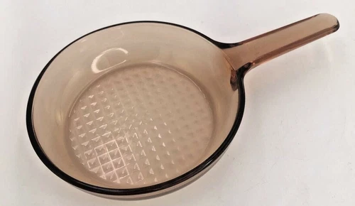 VISIONS CORNING WARE PYREX AMBER VTG 7" WAFFLE BOTTOM SKILLET FRY PAN