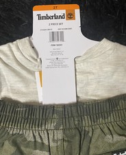 Timberland boys Kids' 2-piece Set Black tee /Khaki, Gray Tee/Camo Short NWT