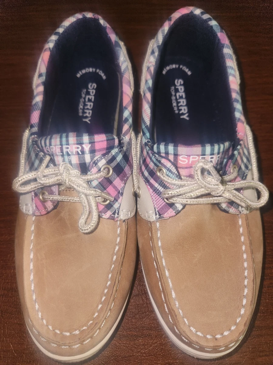 👟SPERRY COATFISH LN/OAT GIRLS BOAT SHOES TAN/PINK SIZE 3.5M NIB