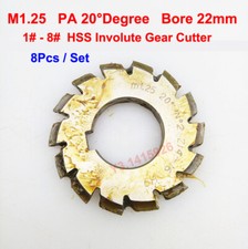 8Pcs/Set HSS M1.25 Bore 22mm PA 20 Degree 1 2 3 4 5 6 7 8 Involute Gear Cutter