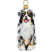 Snow Covered Sitting Bernese Mountain Dog Polish Glass Christmas Ornament
