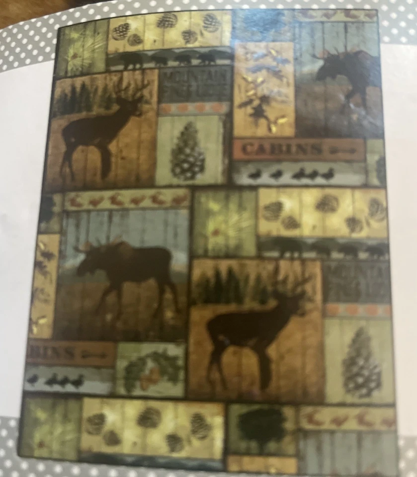 Moose/Deer Fleece Throw Blanket Forest Cabin Lodge Wildlife Brown Green New - Image 2 of 3