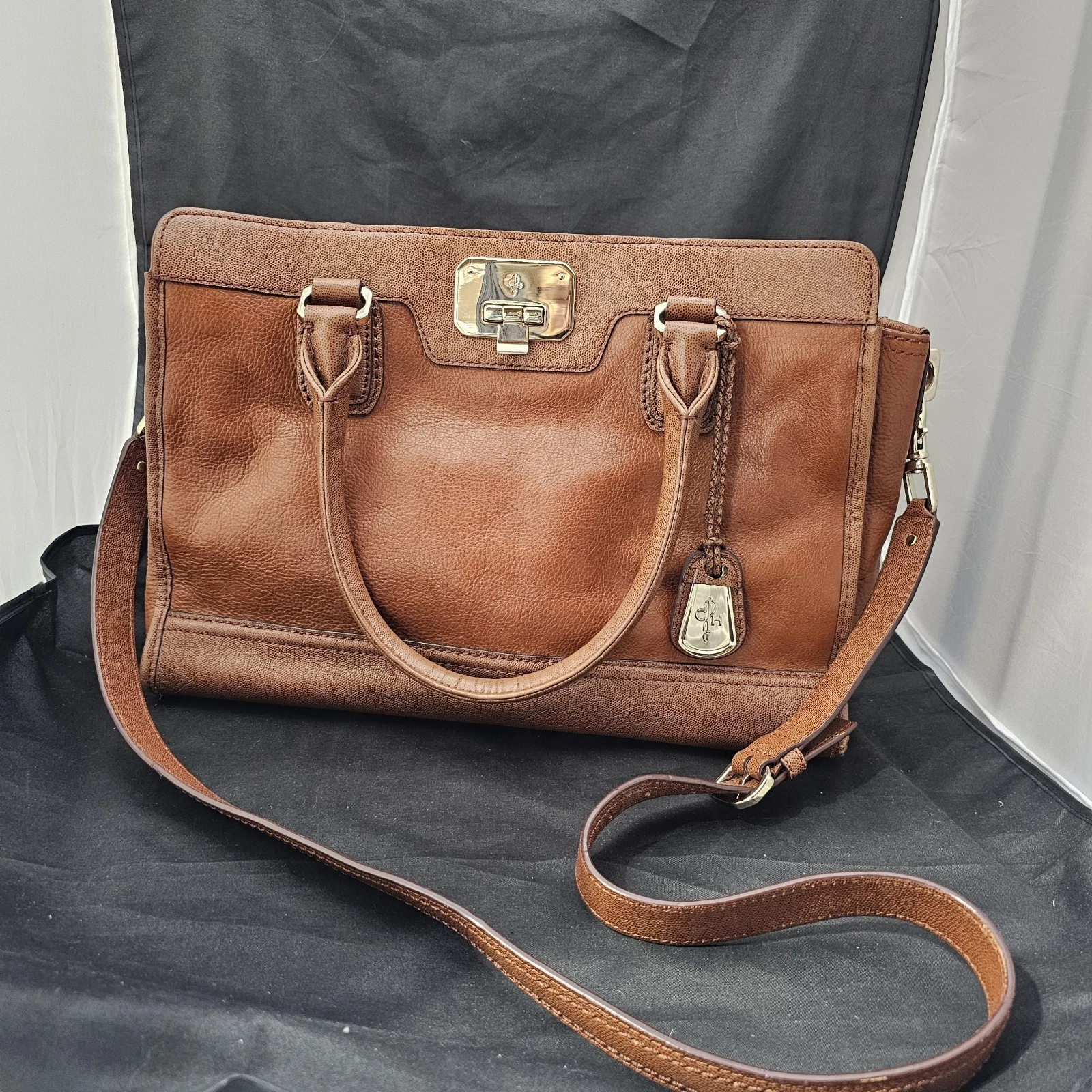 Cole Hann Brown Leather Lg Handbag Detachable Shoulder Strap Pre Owned