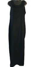 Vintage Laurence Kazar Black Silk Beaded Full Length Dress Size Large